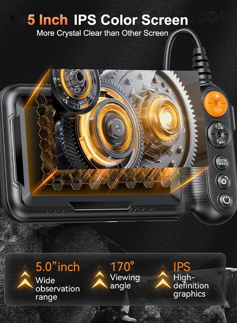 Lecran Dual Lens Endoscope Camera with Light, 1080P Borescope Inspection Camera with 5" IPS Screen, 16.4FT Semi-Rigid, 8+1 LEDs, 7.9mm IP67 Waterproof Sewer Snake Cam for Car Plumbing Wall - Image 2