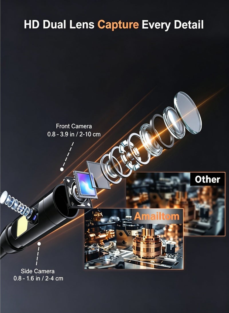 Lecran Dual Lens Endoscope Camera with Light, 1080P Borescope Inspection Camera with 5" IPS Screen, 16.4FT Semi-Rigid, 8+1 LEDs, 7.9mm IP67 Waterproof Sewer Snake Cam for Car Plumbing Wall - Image 4
