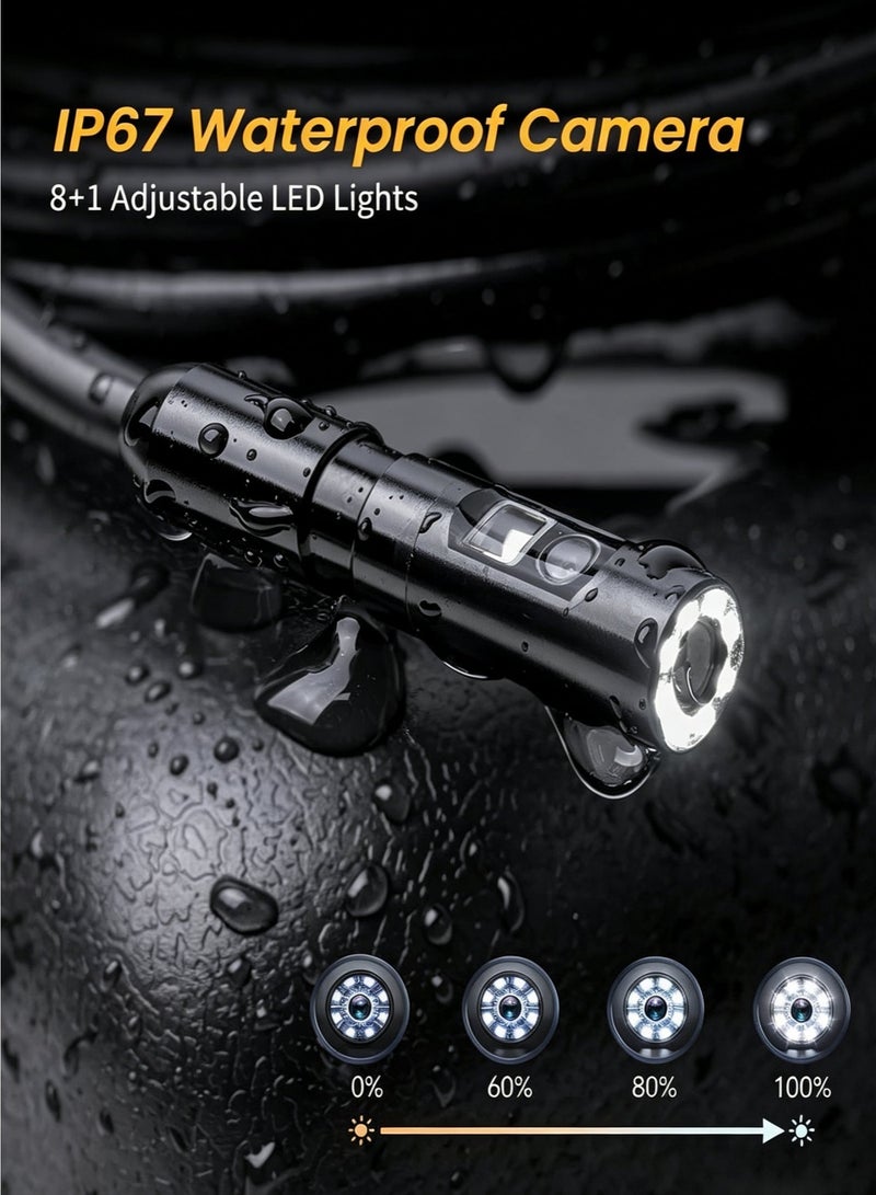 Lecran Dual Lens Endoscope Camera with Light, 1080P Borescope Inspection Camera with 5" IPS Screen, 16.4FT Semi-Rigid, 8+1 LEDs, 7.9mm IP67 Waterproof Sewer Snake Cam for Car Plumbing Wall - Image 5