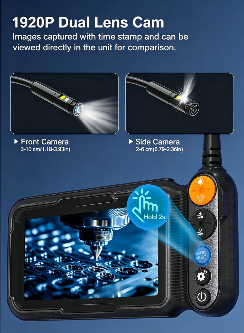 Lecran Dual Lens Endoscope Camera with Light, 1080P Borescope Inspection Camera with 5" IPS Screen, 16.4FT Semi-Rigid, 8+1 LEDs, 7.9mm IP67 Waterproof Sewer Snake Cam for Car Plumbing Wall - Image 3