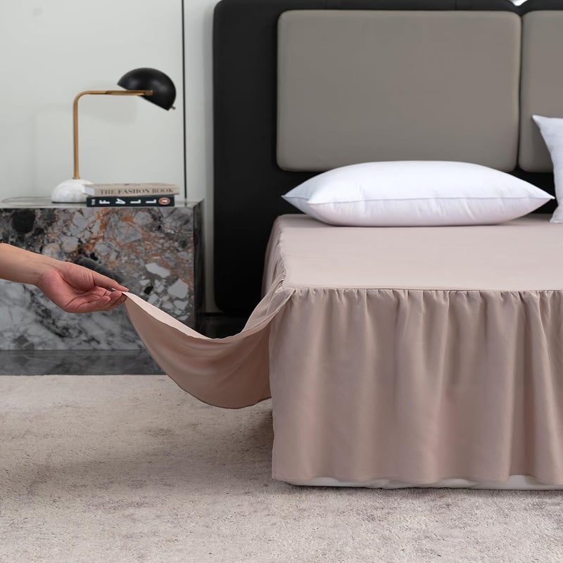 TSUTOMI Taupe Bed Skirt Full Size Ruffled Bed Skirt with Split Corners  Full Bed Skirt 14 Inch Drop  Full Size Bed Skirt Taupe for Ruffled Bed Skirt with Split Corners  Bed Skirt Full Size - Image 2