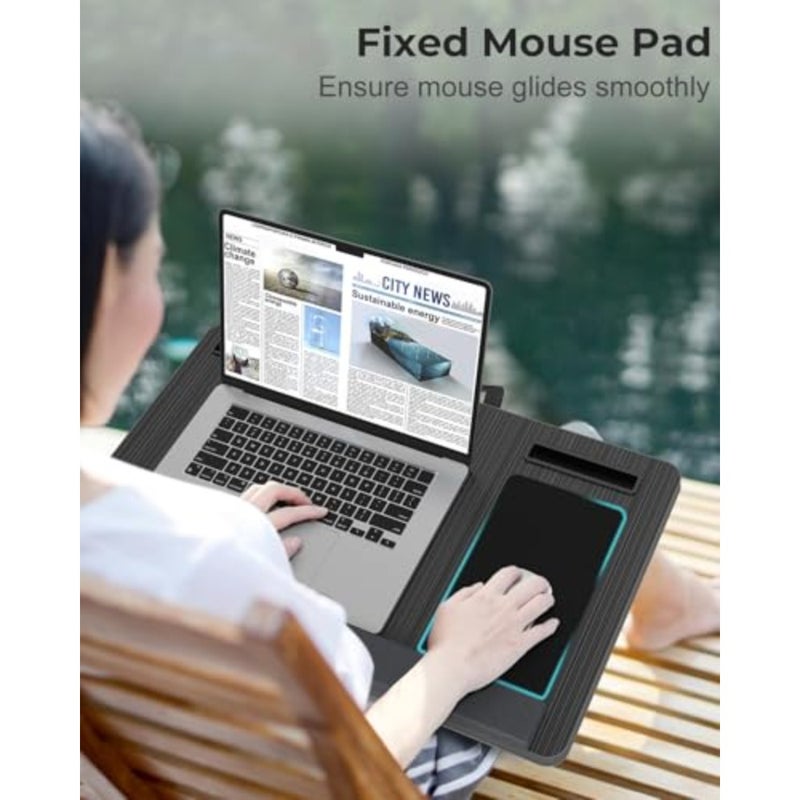 Laptop Table with Wrist Rest, Portable Handle, Fixed Mouse Pad, Tablet and Cell Phone Slots, Bed Laptop Stand with Cushions - Image 4