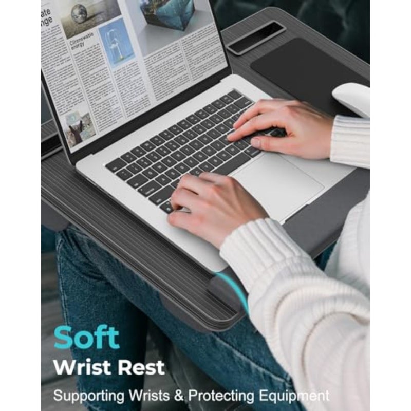 Laptop Table with Wrist Rest, Portable Handle, Fixed Mouse Pad, Tablet and Cell Phone Slots, Bed Laptop Stand with Cushions - Image 5