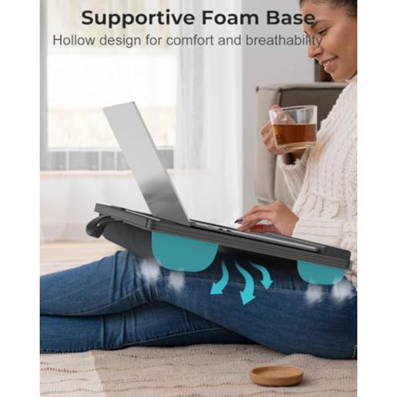 Laptop Table with Wrist Rest, Portable Handle, Fixed Mouse Pad, Tablet and Cell Phone Slots, Bed Laptop Stand with Cushions - Image 3