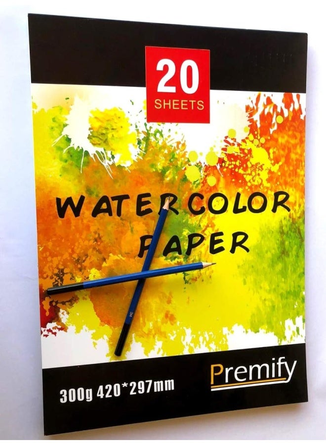 Premify A3 Watercolor Paper Pad 11.8” X 16.5”(300Gsm), Top Glued Sketchbook For Professional Artists & Beginners | Painting & Drawing, Mixed Media For Canvas Boards, Acid Free Kids Adult Coloring Pad - Image 1