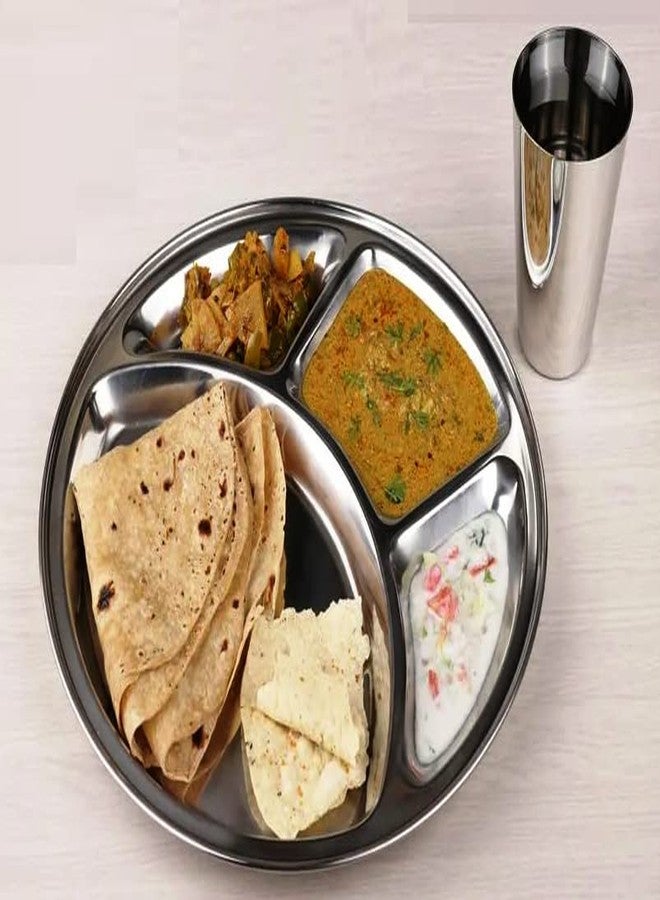Genx Round Stainless Steel Plate 4 Section Compartment 12 Inch Great For Camping, Lunch And Dinner Divided Indian Dinner Plates, Indian Thali Plateevery Day Use Set Of 2 - Image 3