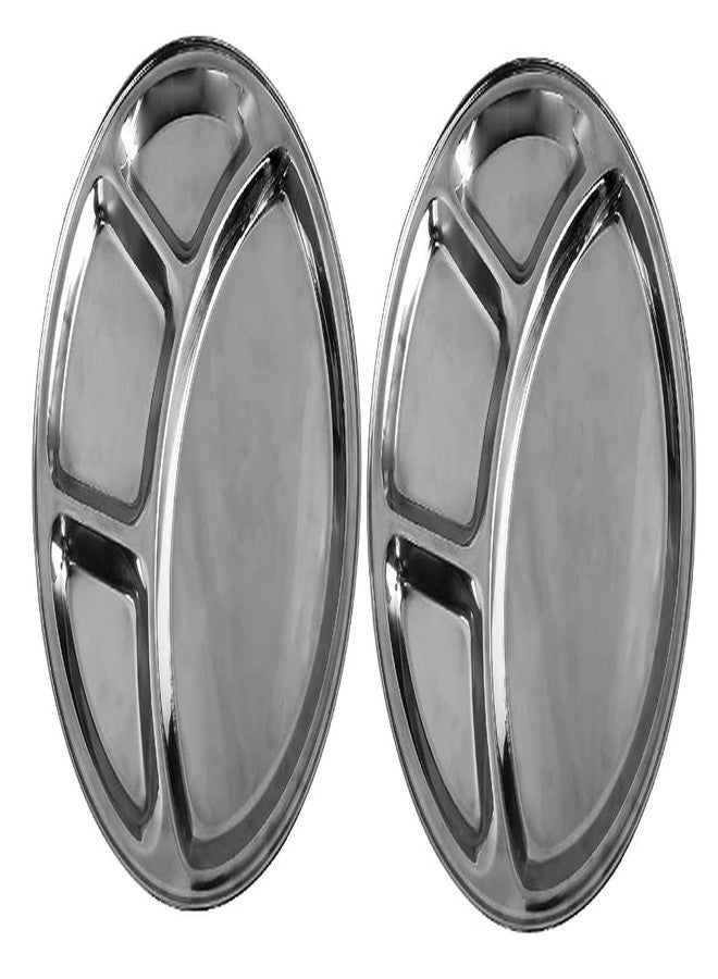Genx Round Stainless Steel Plate 4 Section Compartment 12 Inch Great For Camping, Lunch And Dinner Divided Indian Dinner Plates, Indian Thali Plateevery Day Use Set Of 2 - Image 4