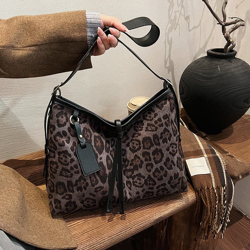 This Year'S Popular Retro Fashion Bag Women'S Large Capacity Leopard Tote Bag Work Commuter Shoulder Women