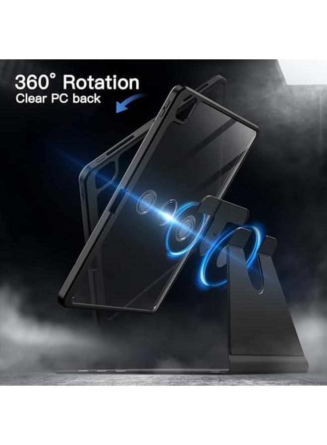 جي تيك حافظة دوارة لجهاز ايباد برو 12.9 انش 2022 2021 2020 2018 مع حامل قلم دوار 360 درجة غطاء واقٍ شفاف مع خاصية الاستيقاظ التلقائي والنوم باللون الأسود - Image 3