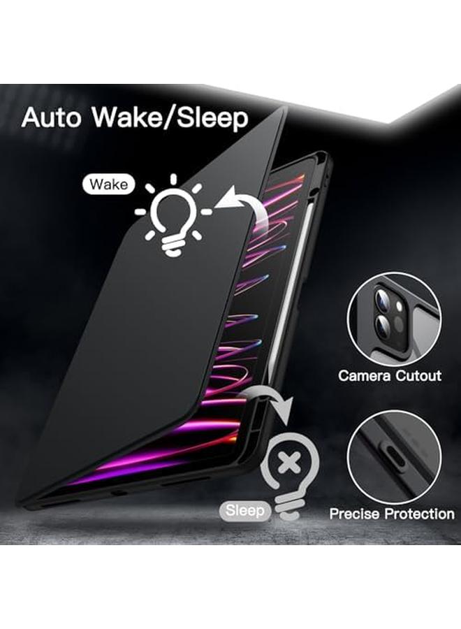 جي تيك حافظة دوارة لجهاز ايباد برو 12.9 انش 2022 2021 2020 2018 مع حامل قلم دوار 360 درجة غطاء واقٍ شفاف مع خاصية الاستيقاظ التلقائي والنوم باللون الأسود - Image 5