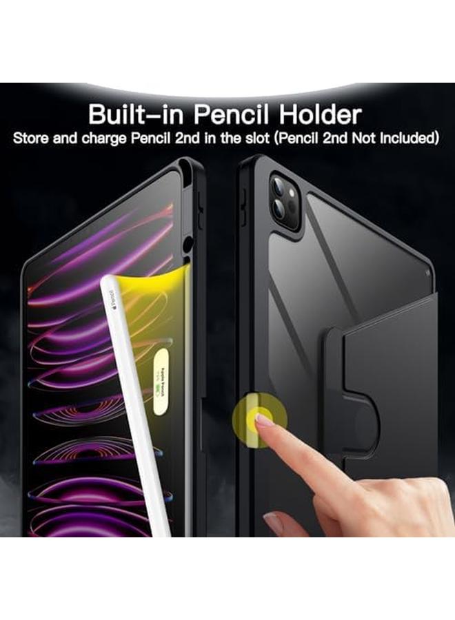 جي تيك حافظة دوارة لجهاز ايباد برو 12.9 انش 2022 2021 2020 2018 مع حامل قلم دوار 360 درجة غطاء واقٍ شفاف مع خاصية الاستيقاظ التلقائي والنوم باللون الأسود - Image 4