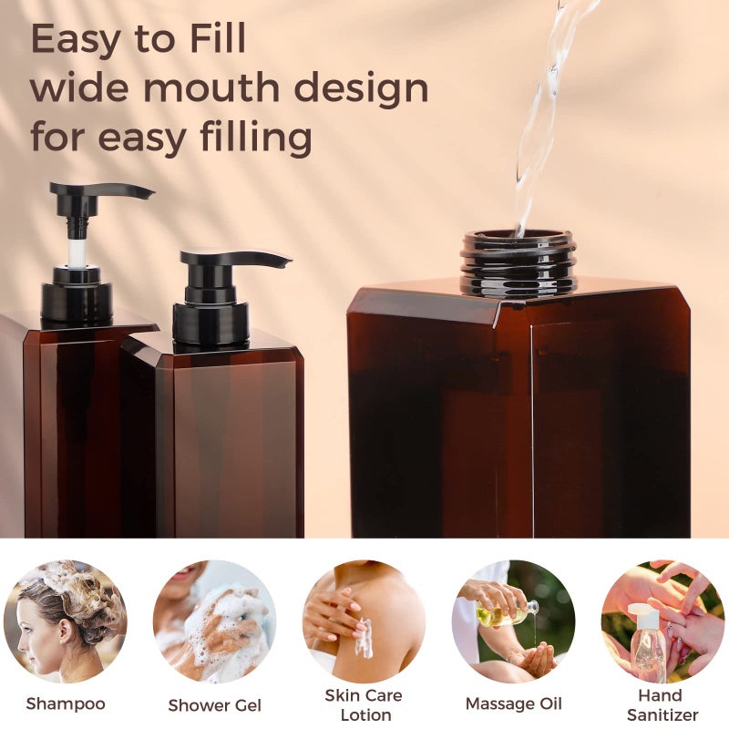 Suream 27oz Bathroom Countertop Soap Dispensers, Plastic Lotion Dispenser, Refillable Cosmetic Pump Dispensers, Square Bathroom Shower Containers for Shampoo, Body Wash, Hand Soap, Oil - Image 5