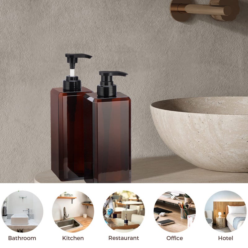 Suream 27oz Bathroom Countertop Soap Dispensers, Plastic Lotion Dispenser, Refillable Cosmetic Pump Dispensers, Square Bathroom Shower Containers for Shampoo, Body Wash, Hand Soap, Oil - Image 3