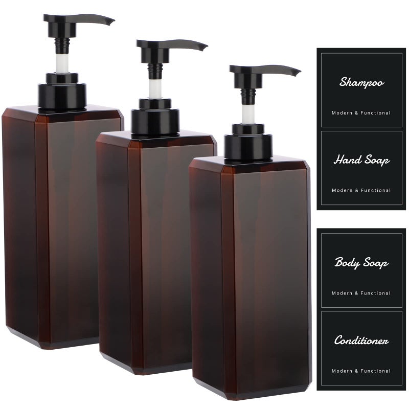 Suream 27oz Bathroom Countertop Soap Dispensers, Plastic Lotion Dispenser, Refillable Cosmetic Pump Dispensers, Square Bathroom Shower Containers for Shampoo, Body Wash, Hand Soap, Oil - Image 1
