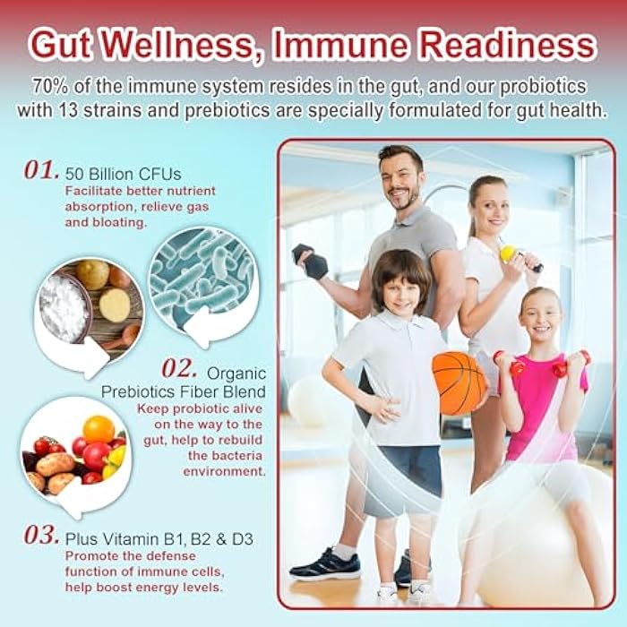 NEVISS Probiotic + Prebiotic Gummies for Adults & Kids 4+, Sugar Free Chewable Probiotic 50Billion CFUs w/Fiber, Vitamin B1 B2 D3 & Zinc, for Digestive & Gut Health, Boost Microflora Diversity, Vegan 120 Cts - Image 5
