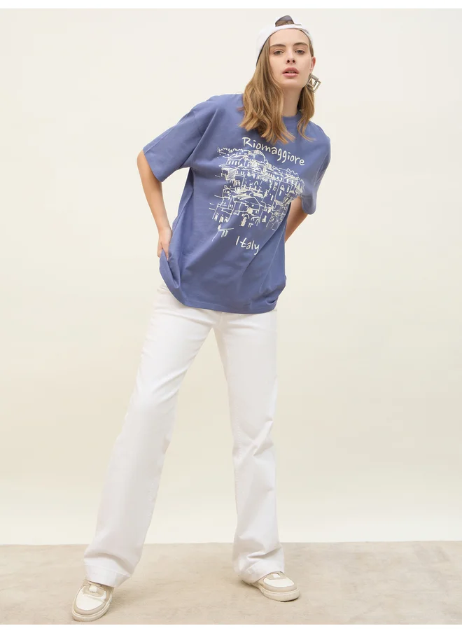 ستايلي Styli Riomaggiore Graphic Short Sleeve Oversized T-Shirt