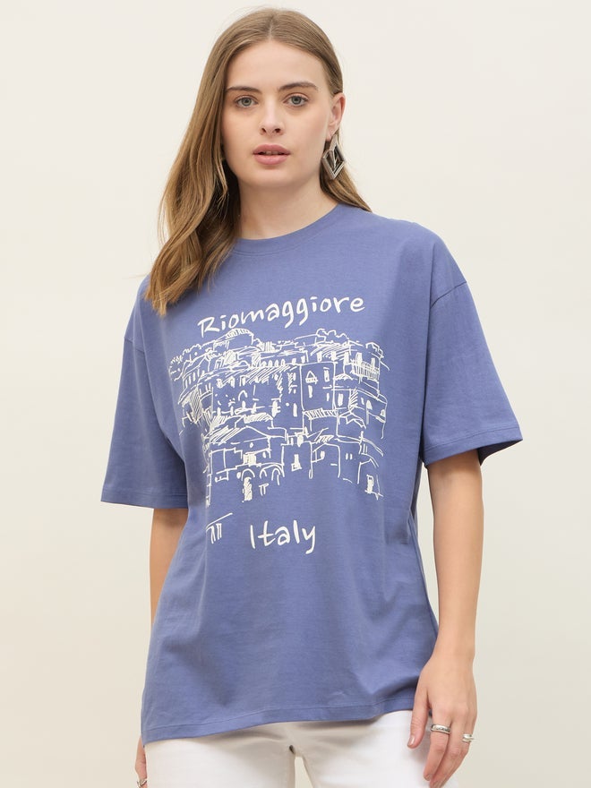 Styli Riomaggiore Graphic Short Sleeve Oversized T-Shirt - Image 1