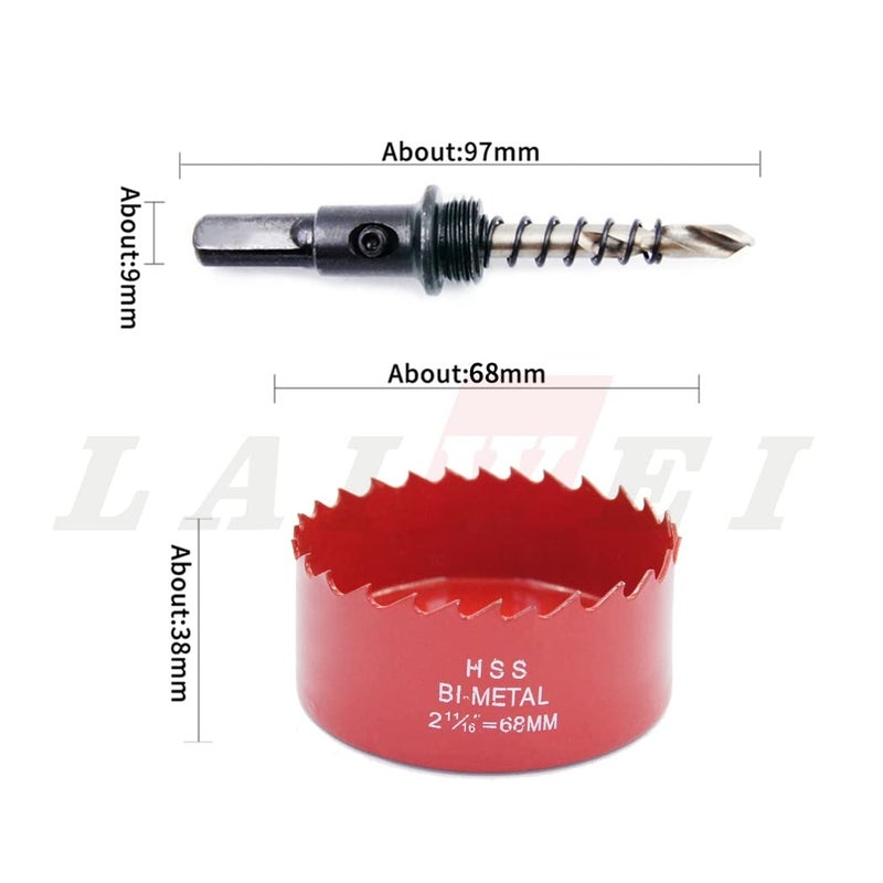 Laiwei 68mm Hole Saw, bi-Metal Hole Cutter. for Drilling Wood,Aluminium Profiles,PVC, plasterboard,etc.Round Knife - Image 2