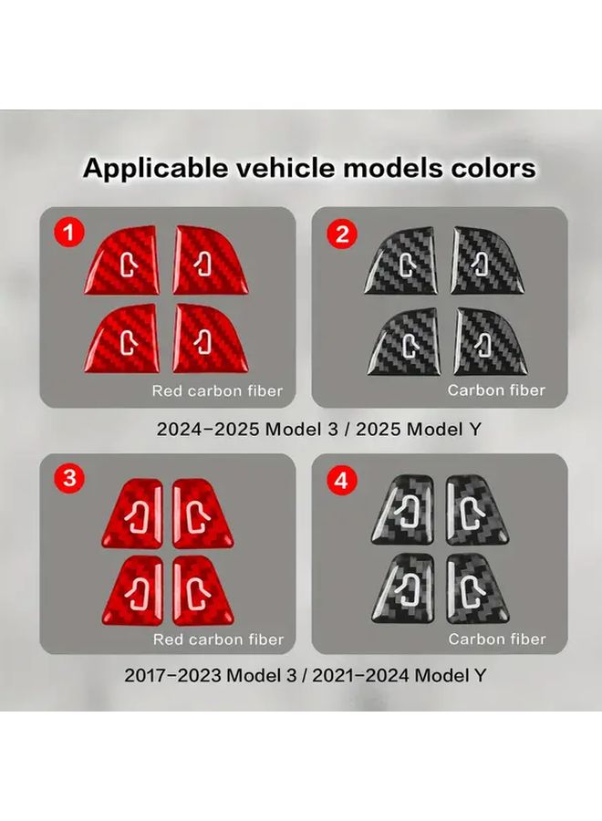 Red Carbon Fiber 4 Pcs Car Door Switch Button Panel Covers For 2024 2025 Model 3 Y - Image 4