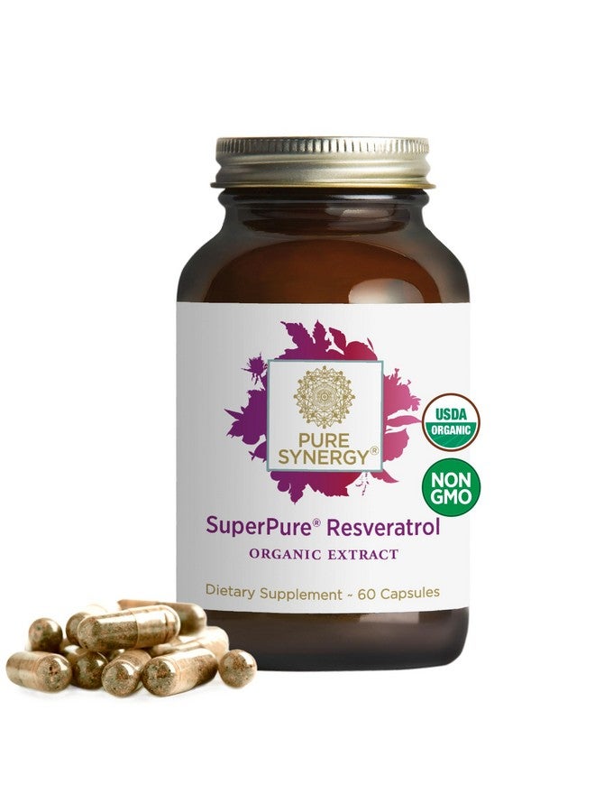 بيور سينرجي مستخلص الريسفيراترول الفائق النقي من PURE SYNERGY | مكمل الريسفيراترول العضوي | مستخلص الريسفيراترول المضاد للأكسدة مع بوليفينول العنب | لشيخوخة صحية وصحة القلب والجلد (60 كبسولة) - Image 1