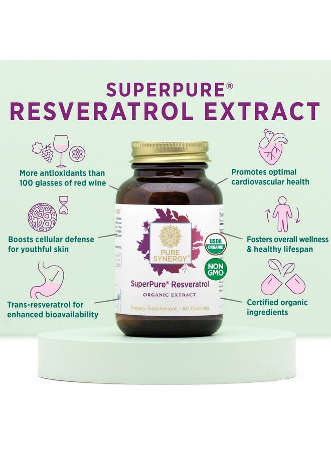 بيور سينرجي مستخلص الريسفيراترول الفائق النقي من PURE SYNERGY | مكمل الريسفيراترول العضوي | مستخلص الريسفيراترول المضاد للأكسدة مع بوليفينول العنب | لشيخوخة صحية وصحة القلب والجلد (60 كبسولة) - Image 3