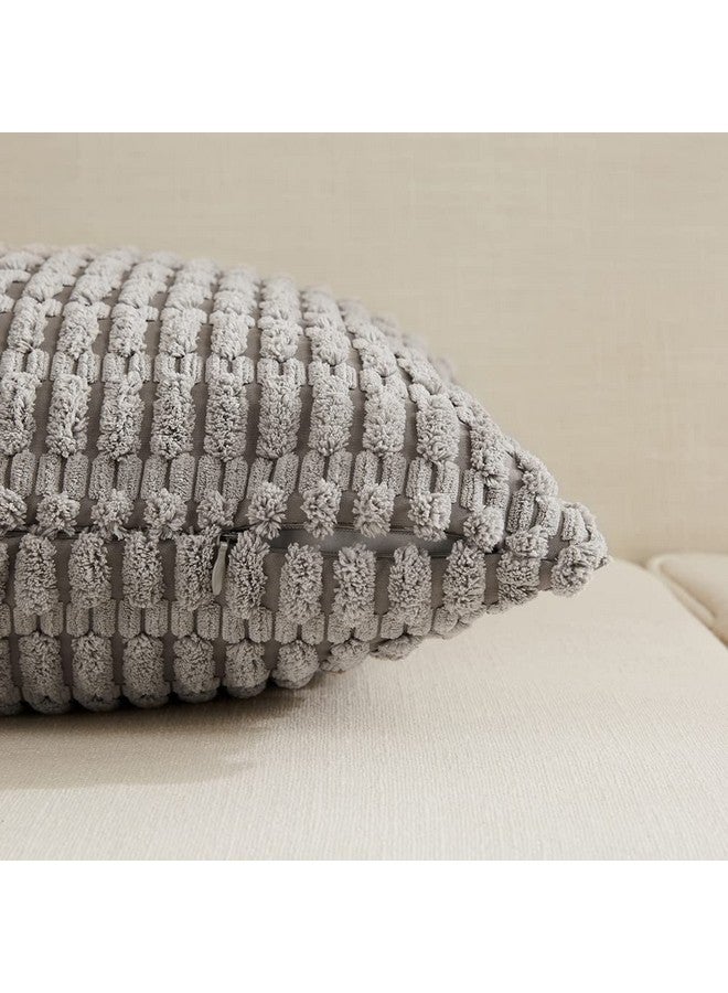 Fancy Homi Fancy Homi 4 Packs Neutral Big Decorative Throw Pillow Covers 24x24 Inch for Living Room Couch Bed Sofa, Rustic Farmhouse Boho Home Decor, Soft Plush Striped Corduroy Square Cushion Case 60x60 cm  - Image 3