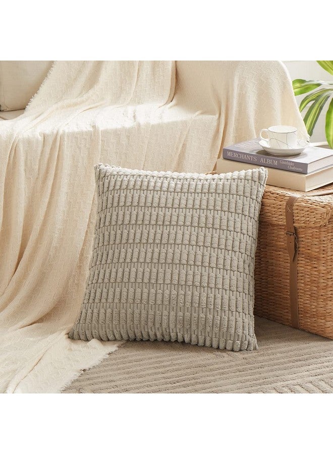 Fancy Homi Fancy Homi 4 Packs Neutral Big Decorative Throw Pillow Covers 24x24 Inch for Living Room Couch Bed Sofa, Rustic Farmhouse Boho Home Decor, Soft Plush Striped Corduroy Square Cushion Case 60x60 cm  - Image 2