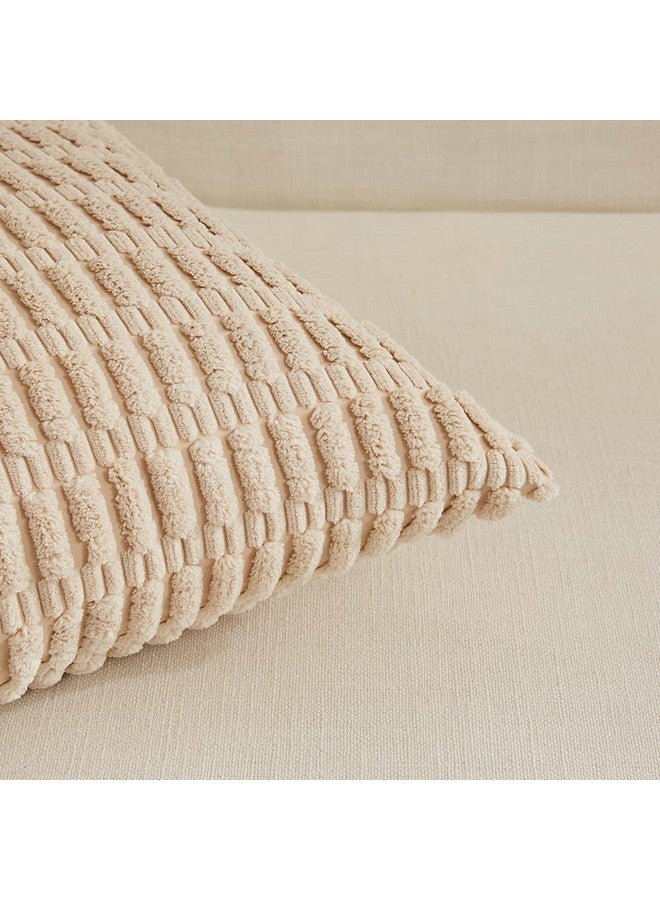 Fancy Homi Fancy Homi 4 Packs Neutral Big Decorative Throw Pillow Covers 24x24 Inch for Living Room Couch Bed Sofa, Rustic Farmhouse Boho Home Decor, Soft Plush Striped Corduroy Square Cushion Case 60x60 cm  - Image 4