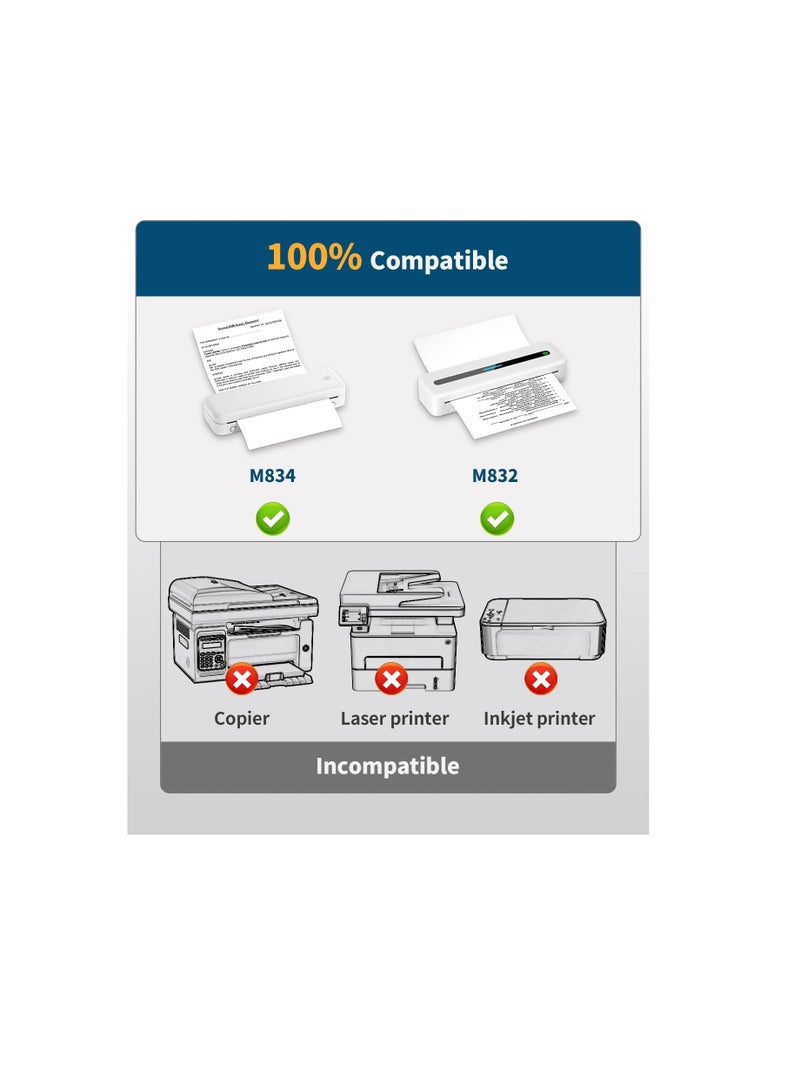 Terabyte طابعة محمولة M832,831 ورق حراري، ورق حراري A4، طباعة حرارية متقدمة، ورق لفة حراري متوافق مع طابعة M08F M832 M834 المحمولة، 2 لفة - Image 2