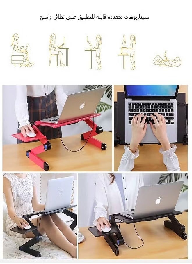 Laptop Stand Adjustable Height for Desk, Portable Lap Table with Cooling Fan for 15.6 Inch Notebook Lightweight Foldable Computer Riser for Couch Bed Sofa Home Office