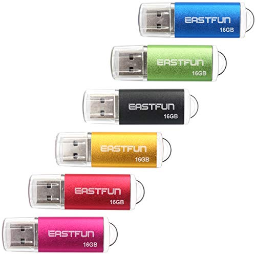 EASTFUN 6 Pack 16GB USB 2.0 Flash Drive Memory Stick Thumb Drive, with LED Indicator, 6 Pcs Mix Colors: Rose/Red/Gold/Black/Green/Blue - Image 1