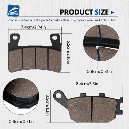 Cyleto Front and Rear Brake Pads for Honda CBR600RR 2003-2004 CBR600 F1 F2 F3 F4 F4i F5 F6 Sport 1999-2007 CBR900RR Fireblade 1998-2003 CBR954RR 2002-2003 CBR929RR 2000-2001 - Image 3