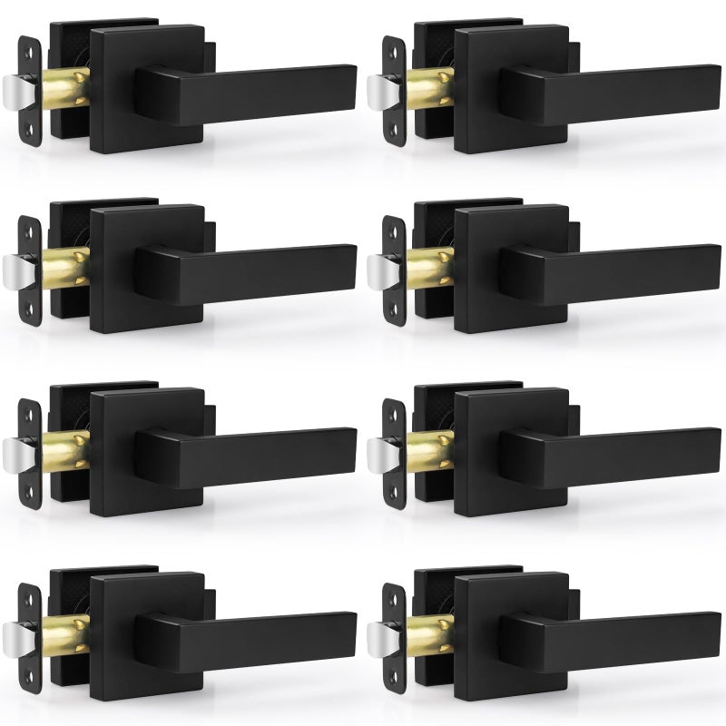 Estmoon 8 Pack Passage Door Handles Matte Black Door Levers, Interior Door Knobs Square Heavy Duty Non-Locking Handlesets Hall Closet Handles - Image 1