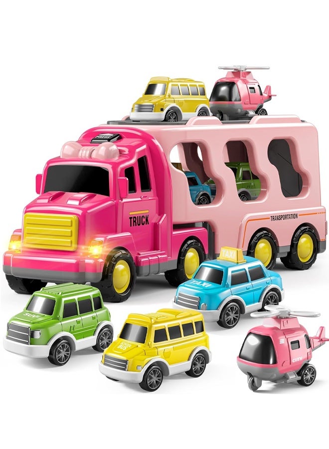 ألعاب الشاحنة الصغار للبنات لمدة 3 4 5 5 سنوات ، سيارة مركبة تعمل بالاحتكاك 5-في 1 ، تم تعيينها للأطفال الصغار 3-6 ، ألعاب الناقل للأطفال 3-5 ، هدايا أعياد الميلاد للأولاد 3-9 - Image 1