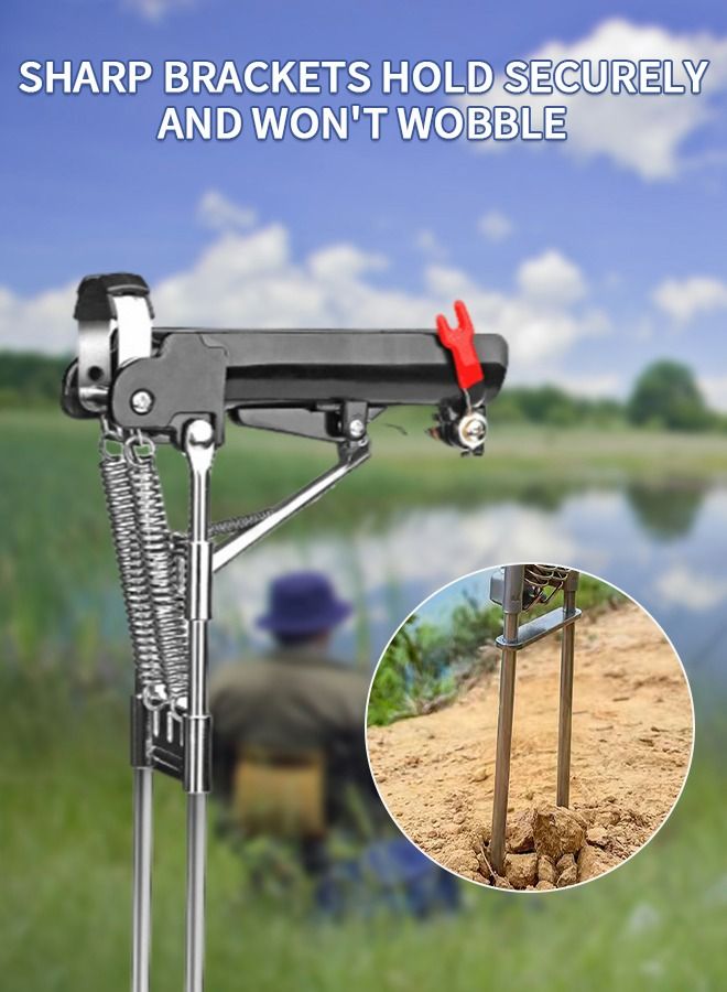 GROIC Automatic Spring Fishing Rod Holder, Smart Fishing Catcher Ground Fishing Pole Holder, Stainless Steel Folding Adjustable Sensitivity Fishing Bracket, Auto Fishing Rod Rack - Image 5