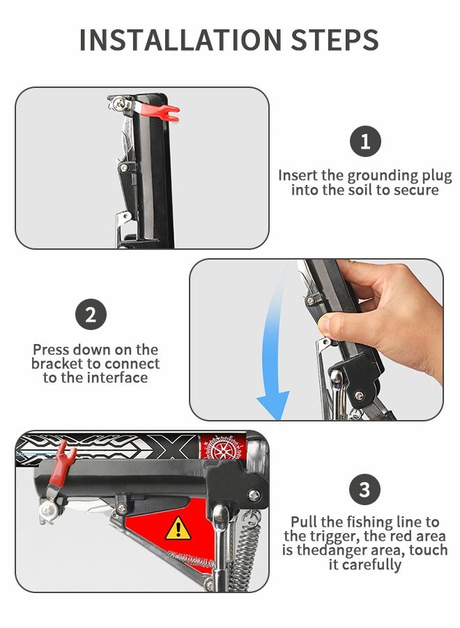 GROIC Automatic Spring Fishing Rod Holder, Smart Fishing Catcher Ground Fishing Pole Holder, Stainless Steel Folding Adjustable Sensitivity Fishing Bracket, Auto Fishing Rod Rack - Image 3
