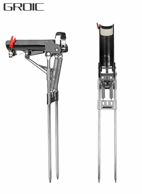 automatic adjustable fishing rod pole bracket Shackcom Double Spring Holder 2 Pack, Stainless Steel Line activates tip Automatic Fishing Rod Holder