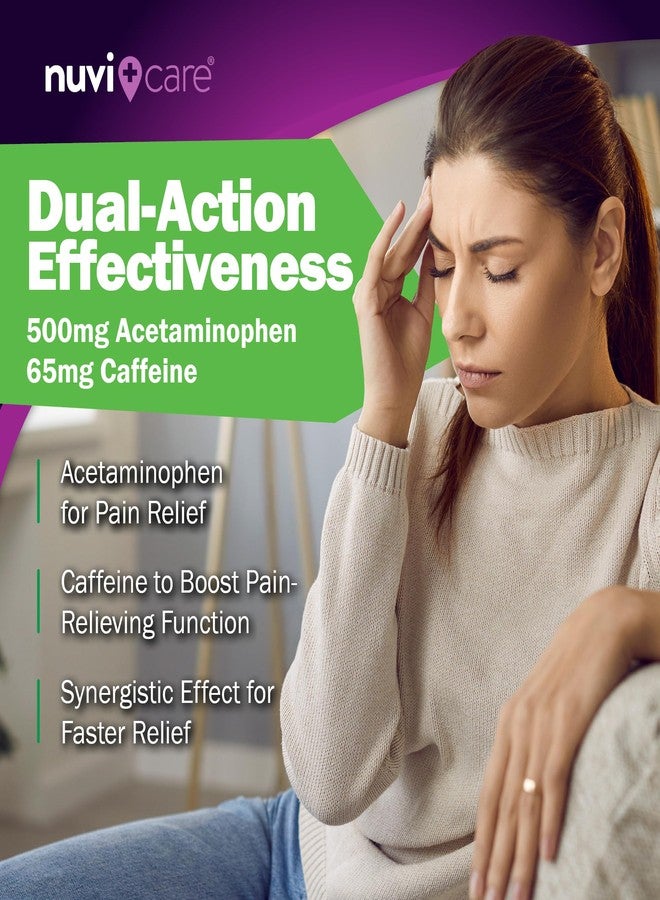 Nuvicare Tension Headache Relief Pills with 500mg Acetaminophen and 65mg Caffeine - Non Aspirin Pain Reliever Aid - Compare to Active Ingredient in Aspirin Free Excedrin Tension Headache (100 Caplets - Image 5