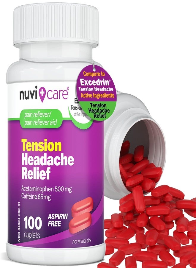 Nuvicare Tension Headache Relief Pills with 500mg Acetaminophen and 65mg Caffeine - Non Aspirin Pain Reliever Aid - Compare to Active Ingredient in Aspirin Free Excedrin Tension Headache (100 Caplets - Image 2
