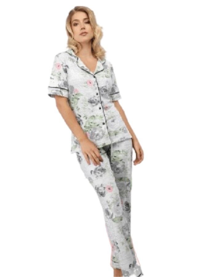 جنة بجامة نسائي بزراير قطن كم قصير