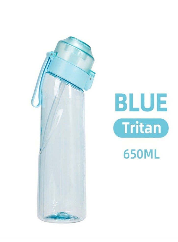 Fruit flavored water bottle 650ml, with 7 random fruit flavors cup ring sports water cup drinking artifact （Blue）