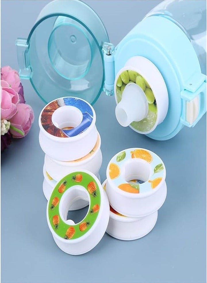 Fruit flavored water bottle 650ml, with 7 random fruit flavors cup ring sports water cup drinking artifact （Blue）