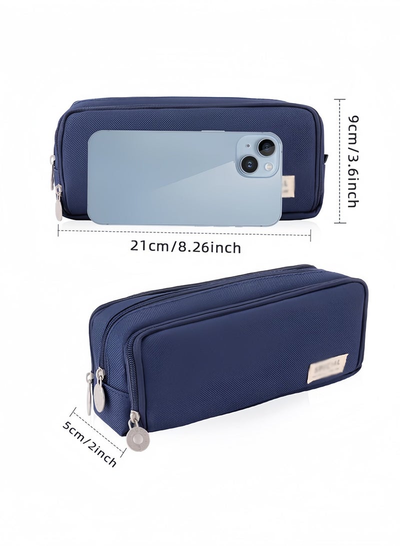 BELANO Pencil Case Large Capacity 3 Compartments, School Stationery Organizer for Teens Girls Boys Women, Oxford Fabric, Navy Blue, 21×5×9 cm - Image 3