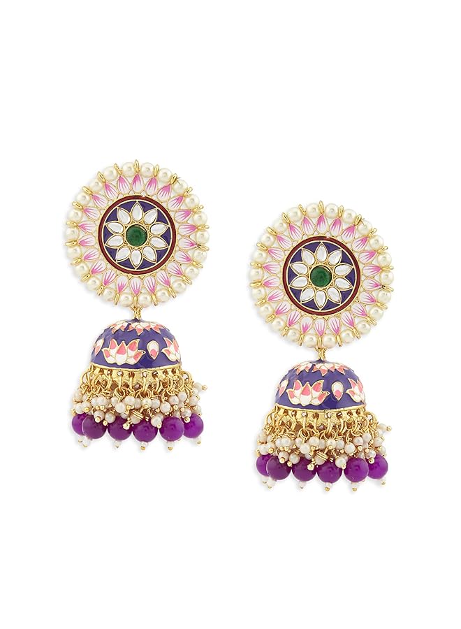 erorex Multicolor Meenakari Lotus Design Jhumki Earring And Ring Set For Women Zpfk13164  - Image 4
