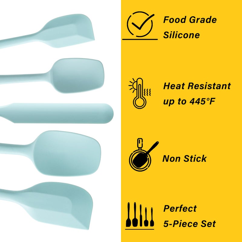 Hoewina Silicone Spatula Set  5 Piece Food Grade Rubber Spatulas for Baking  Cooking  and Mixing High Heat Resistant Non Stick Dishwasher Safe BPA-Free (Macaron blue) - Image 3