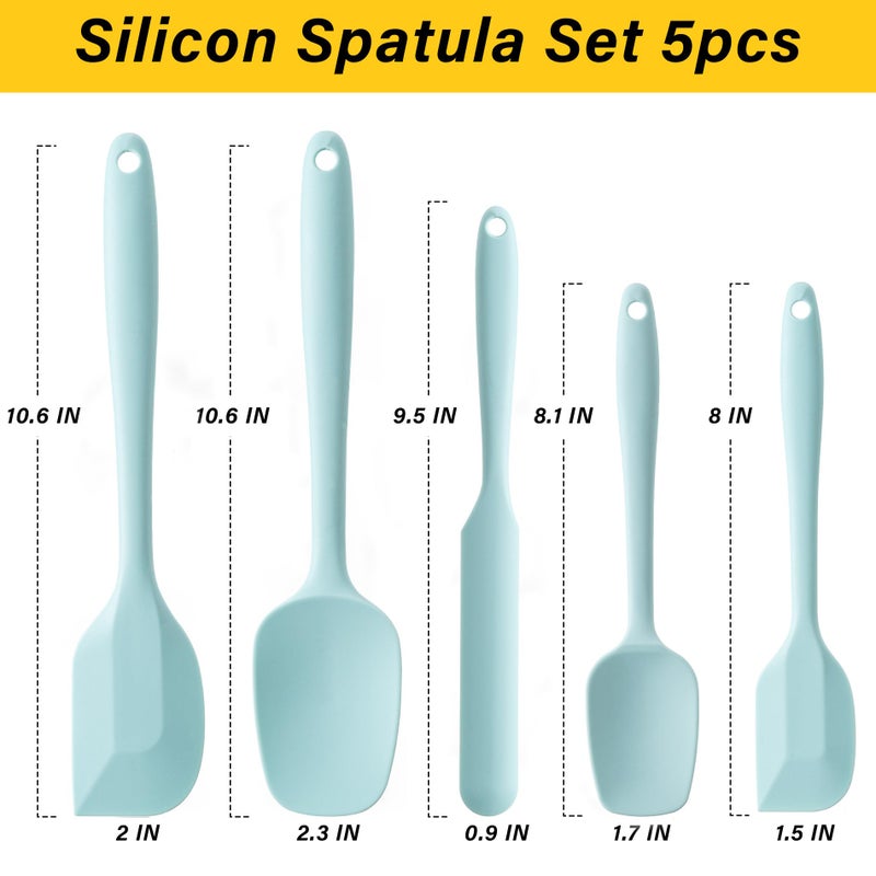 Hoewina Silicone Spatula Set  5 Piece Food Grade Rubber Spatulas for Baking  Cooking  and Mixing High Heat Resistant Non Stick Dishwasher Safe BPA-Free (Macaron blue) - Image 2