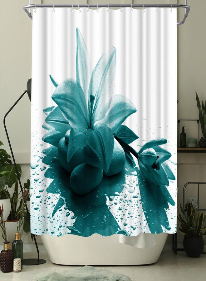 WELMECO Teal Shower Curtain Lily Flower Bath Curtain Turquoise Shower Curtain Bathroom Decor Polyester Fabric, 72x72inch - Image 3