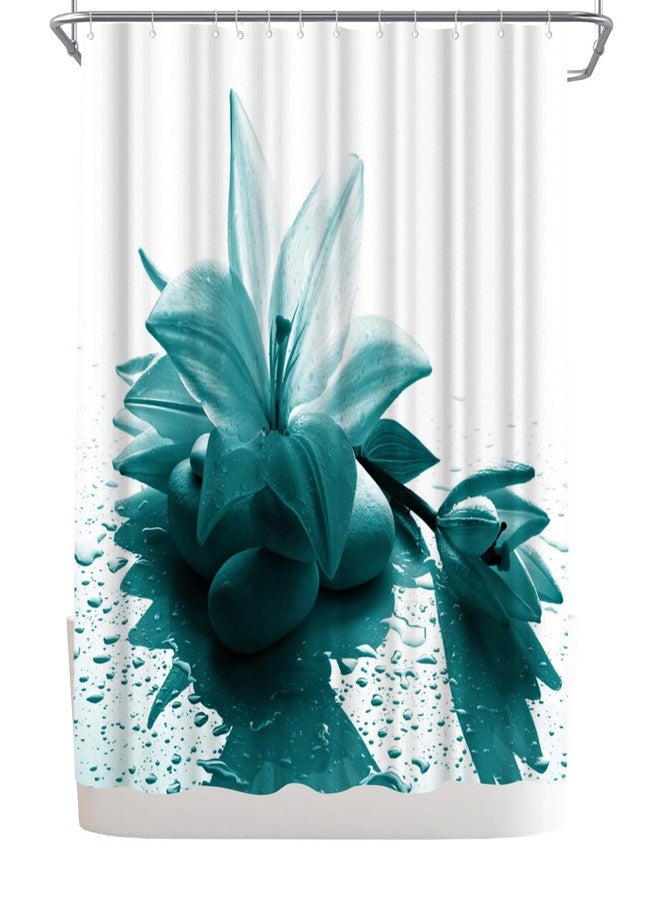 WELMECO Teal Shower Curtain Lily Flower Bath Curtain Turquoise Shower Curtain Bathroom Decor Polyester Fabric, 72x72inch - Image 5