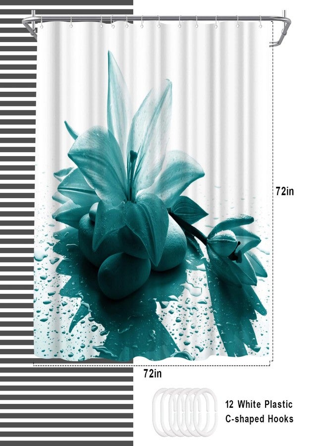 WELMECO Teal Shower Curtain Lily Flower Bath Curtain Turquoise Shower Curtain Bathroom Decor Polyester Fabric, 72x72inch - Image 4