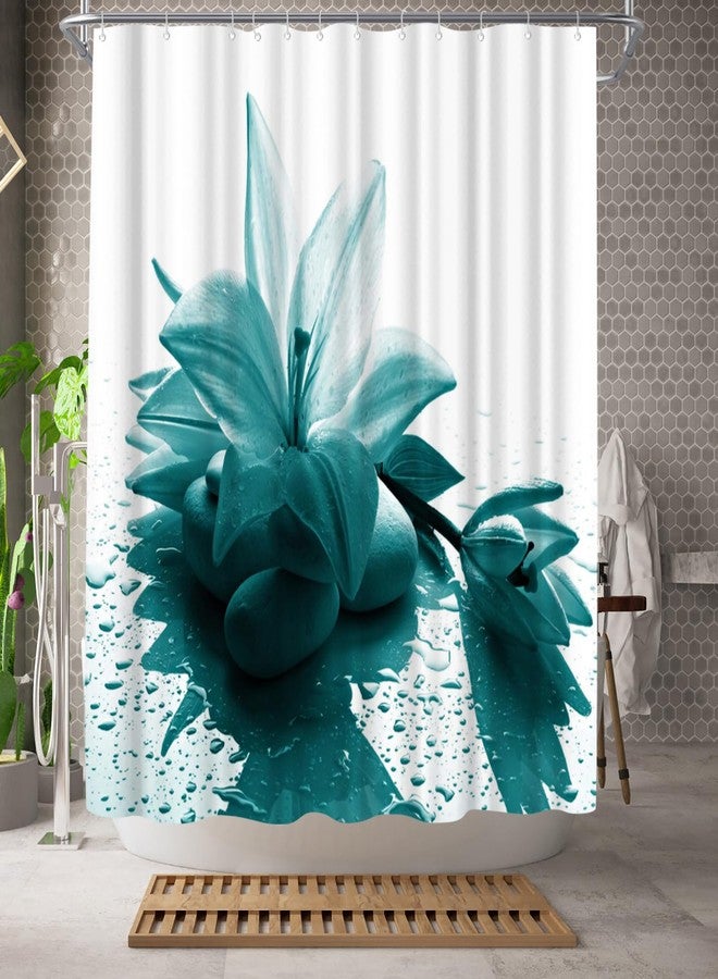 WELMECO Teal Shower Curtain Lily Flower Bath Curtain Turquoise Shower Curtain Bathroom Decor Polyester Fabric, 72x72inch - Image 2